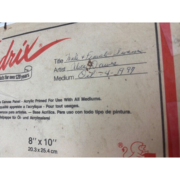 Oil painting Male & Female swans in lake landscape on canvas Alice Dawes - Picture 6 of 8